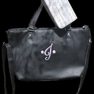 Jewell By Thirty One Black Tote Bag with Pink Initial Accent